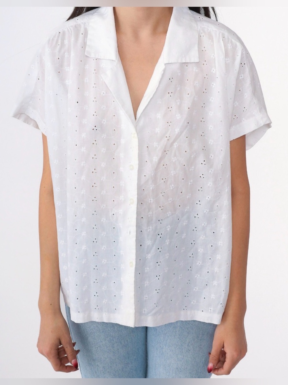 Vintage WhiteFloral Eyelet 80’s Blouse L